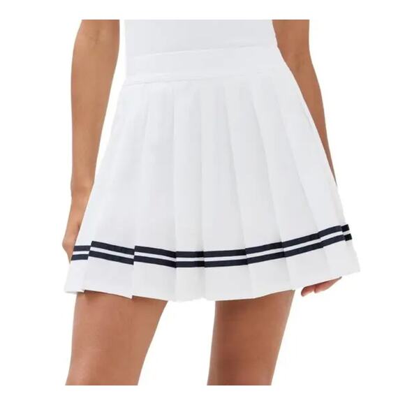 Elodie White Pleated Navy Blue Striped tennis  Skirt Size Medium - Picture 1 of 9